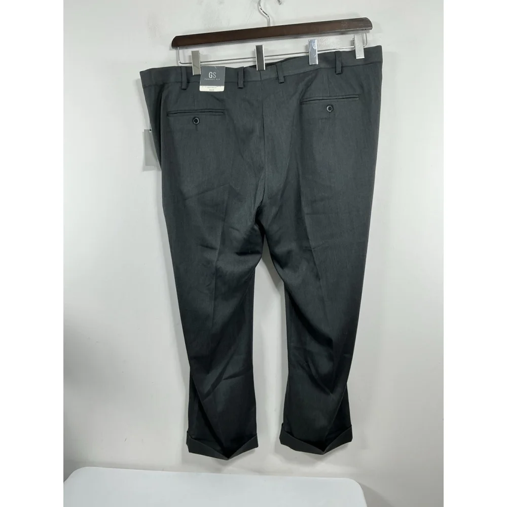 Mens NWT GS Perfect Fit Dress Pants 50x30 Brown Gray Cuff Expandable Waist